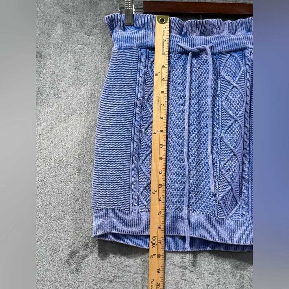 Free People Cable Knit Blue Short Skirt Paper Bag Waist Size S Boho 100% Cotton